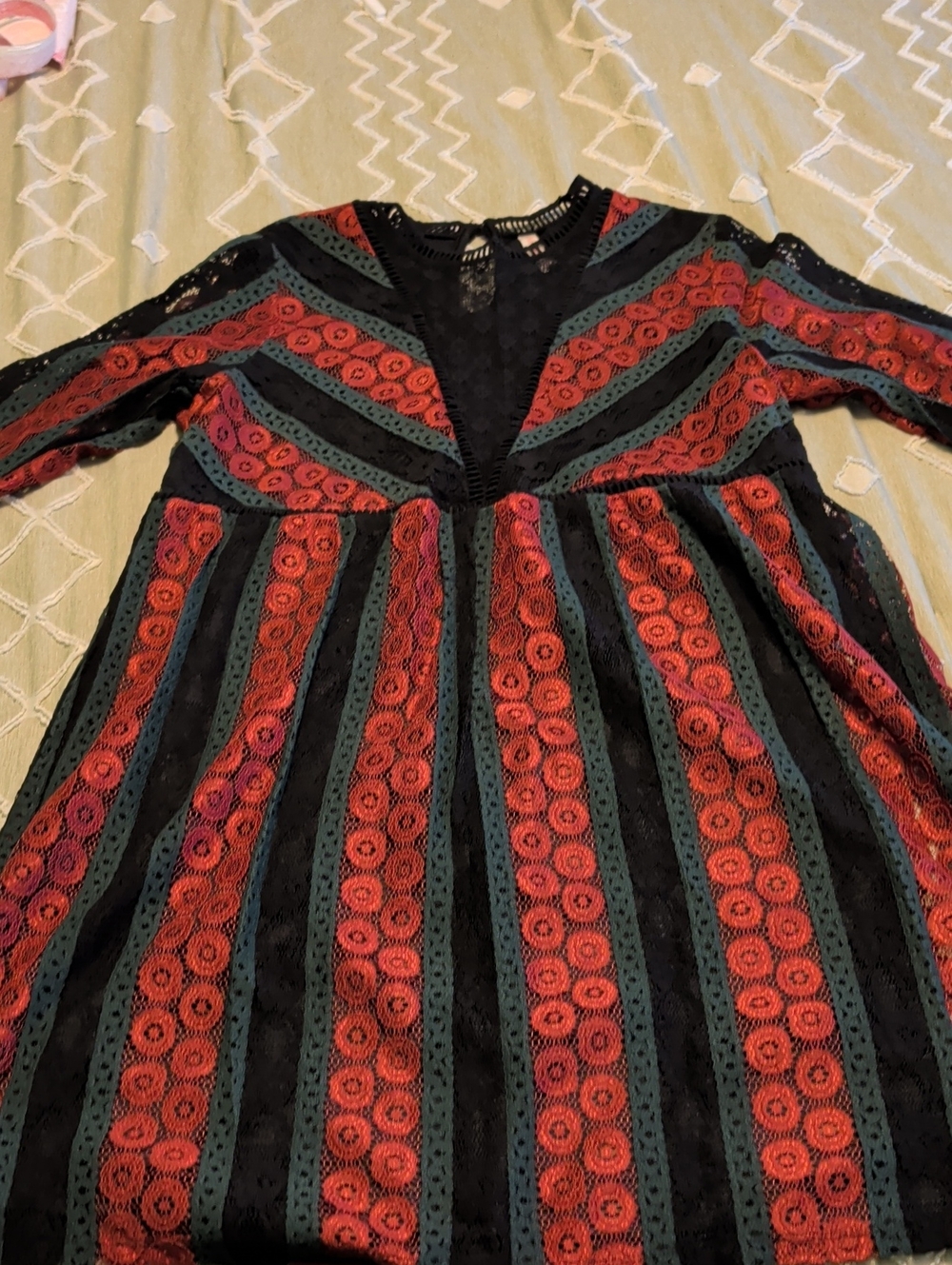 Xhilaration Black Lace Dress with Red and Teal Trim